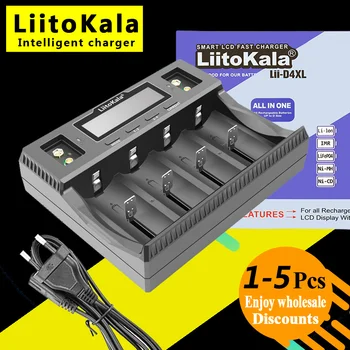 1-5DB LiitoKala Lii-D4XL 26650/18650/21700/18500/14500/16340/32700/AA/AAA 3.2 V/3,7 V/1,2 V/9 v-os Li-ion Ni-MH Intelligens Akkumulátor Töltő