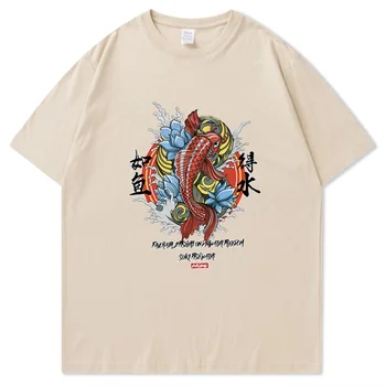 2023 Nyári Rövid Ujjú Férfi Hip-Hop T-Shirt Streetwear Kanji Harajuku Fun Hal Nyomtatott Maximum Pamut Póló Y2K Ruházat
