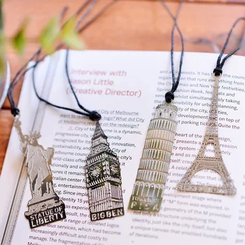 4db/sok Ajándék Európai Gyönyörű Épület Eiffel-Torony, a Szabadság-Szobor Elizabeth Vontató Személyre szabott Könyvet Oldal Könyvjelző Fém