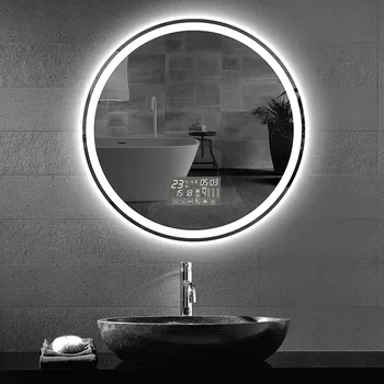 60CM Kerek Smart Hotel Hálószoba Defogging Dekoratív Tükör 3 Szín Állítható Háttérvilágítás LED-es Mosdó Tükörrel