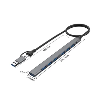 7 Port USB Hub Slim Mini 2 in 1(USB-C+USB 3.0) - USB 2.0X6+USB 3.0X1 5Gbps Gyors Átviteli USB3.0 Hub Elosztó