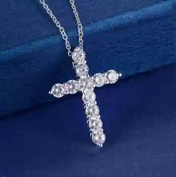 925 ezüst nyaklánc ékszer nők esküvői divat Kereszt CZ kristály Cirkon kő medál Aranyos 45cm