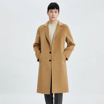 ATTYYWS 100% - os gyapjú kétoldalas gyapjú férfi kabát alkalmi kötött hosszú hajtóka kardigán férfi gyapjú kabát őszi-téli új stílus