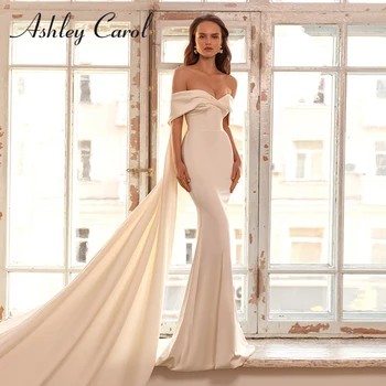 Ashley Carol Sellő Esküvői Ruhák Nőknek 2023 Váll Nélküli Menyasszonyi Ruhát, Mit Cape Tündér Szatén Gyomlálás Ruha Vestido De Novia
