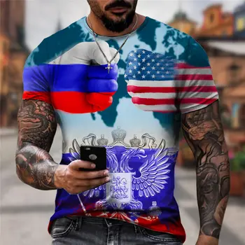 BIANYILONG márka nyári póló új orosz zászló alkalmi, rövid ujjú kerek nyakú Oroszország térkép minta 3D-s póló, férfi/női