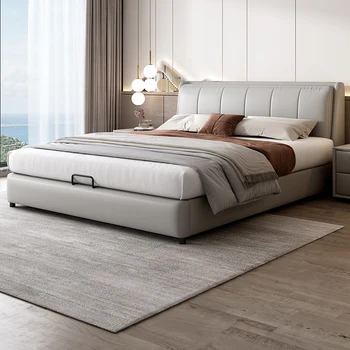 Bőr ágy modern, egyszerű 2023 új 1,8 m-es hálóban nagy ágy olasz minimalista fény luxus modern bőr ágy