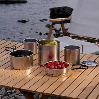 Camping összecsukható piknik szett szabadtéri piknik hordozható edények rozsdamentes acél kemping konyhai edénykészlet