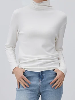 Egyszínű Slim póló Női Garbó Alkalmi Egyszerű Hosszú Ujjú póló Női Ruházat 2023 Őszi Szüreti Divat Póló