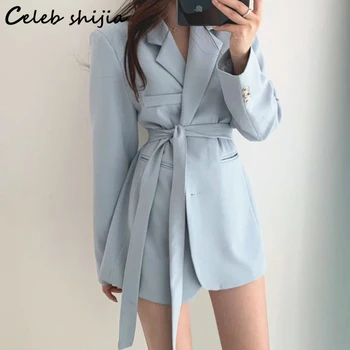 Elegáns Blézer Kabát Női 2023 Egysoros Streetwear Kék Kabát Női Üzleti Koreai Divat Túlméretezett Kardigán