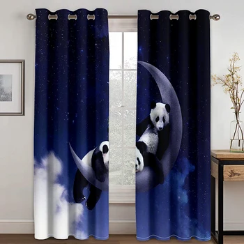 Este Vicces Panda Alszik a Hold Gyermek Két Vékony, Ablak, Függöny, Nappali Hálószoba Decor 2 Db Ingyenes Szállítás