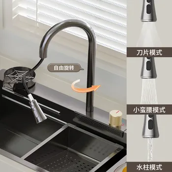Feiyu Vízesés mosdó egyetlen nagy tartály, kézzel megvastagodott nano 304 rozsdamentes acél konyhai, háztartási mosogató, mosogató.