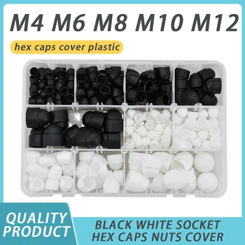 Fekete-Fehér Foglalat Hex Caps Nuts Fedél Műanyag PE Védelem Dió Kupola Hatlapfejű Csavarok Csavarok, Makk, Dió Protector M4 M6 M8 M10 M12