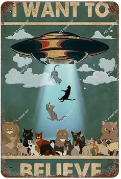 Fém Tin Retro Jel azt Akarom, Hogy Hiszek Az UFO-Poszter, Fekete Macska, Poszter,Retro Dekoratív Fém Adóazonosító Jel macska jel plakátok