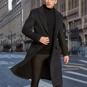 Férfi hosszú árok tweed téli kabát férfi ruházat