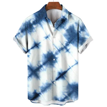 Férfi nyakkendő festett póló, laza hajtóka póló, alkalmi, gombot, divatos, Hawaii nyaralás and beach ing, 2023