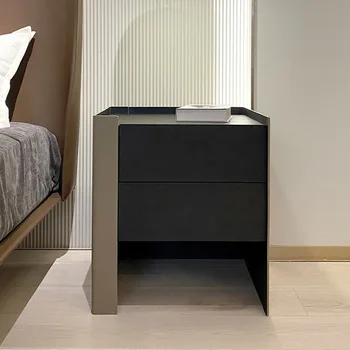 Hálószoba bútor olasz minimalista fény luxus tömör fa éjjeliszekrény modern füst színű szekrény
