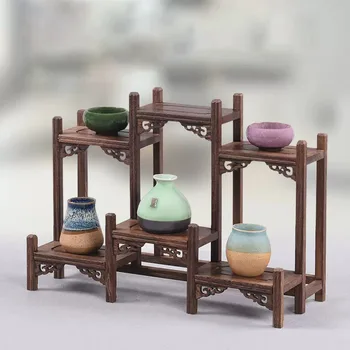 Jikishin-Ryu-Ra Tömör Fa Kínai Kis Duobao Pavilon Kijelző Keret Modern, Egyszerű Tea Set Homok, Fű Keret Dekoráció