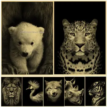 Klasszikus Fekete-Fehér Állatok Plakátok Kép Wall Art Kraft Nyomtatás Oroszlán, Tigris, Zebra, Zsiráf Északi Festés Hálószoba Dekoráció
