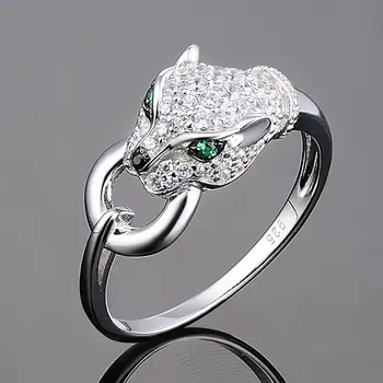 Luxus Női Kis Állat Fehér Aranyozott Gyűrű Ékszer, Ezüst Színű Gyűrűk A Nők Varázsa Zöld Kék Kő Eljegyzési Gyűrű