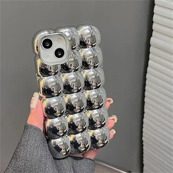 Luxus Stílusos 3D Grid Borítás Ezüst Telefon tok iPhone 14 13 12 Pro Max 11 Sima Régi Szép TPU Ütésálló Fedezze Érdekesség