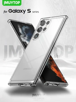 Luxus Átlátszó Telefon tok Samsung Galaxy S22 S23 Ultra Plus TPU Lökhárító Fém Gombokkal, kemény hátlap Kristály Tiszta ügy