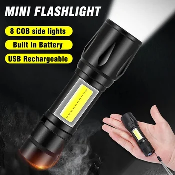 Mini Zoom Zseblámpa LED Tölthető Zseblámpa Erős Sidelight Vaku Szuper Fényes Vízálló, Hordozható, Kerti Kemping Lámpa