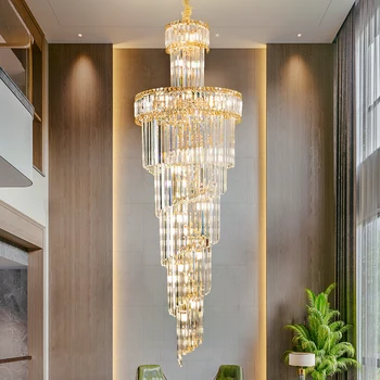 Modern Villa Nagy Kristály Medál Fény Luxus Arany Fém Díszítő Hotel Lépcső Hosszú Csillár