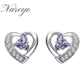 Nareyo 925 Sterling Ezüst Női Szív Alakú Gyémánt Fülbevaló Romantikus Stílusú Gyönyörű Ékszerek