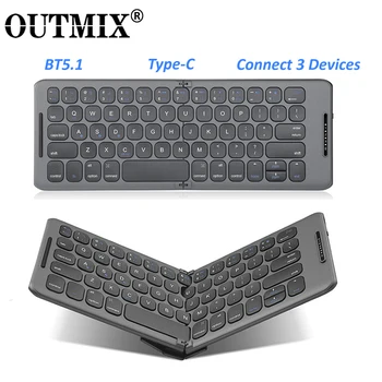 OUTMIX Összecsukható Bluetooth Billentyűzet, USB C Típus a Windows, Android, IOS, iPad a Számítógép, Telefonok, Tablet PC Billentyűzet 3-Készülék Szinkronizálási