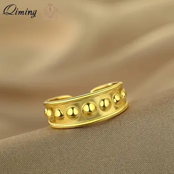 QIMING Minimalista Gyöngyös Esküvői Zenekar Nyitott Gyűrűk koreai Ékszerek Nők Egyszerű Csülök Gyűrű Fél Ajándék