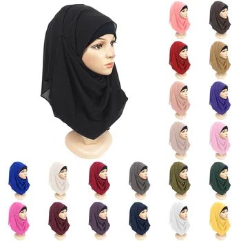 Ramadan Muszlim Chiffon Hijabs A Nő Egyszínű Fejkendő Itt Hosszú Kendő, Sál Nők Jersey Hijabs Hölgyek Iszlám Voile Hidzsáb
