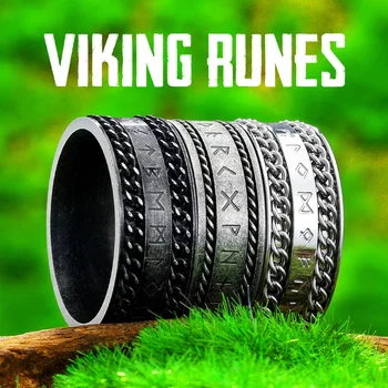 Régi Viking Rúnák Láncok Férfi Gyűrű Rozsdamentes Acél Ékszerek Punk Rock Fekete Motoros Divat Kiegészítők, Női Ajándék Nagykereskedelem