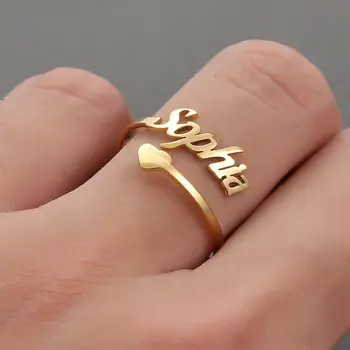 Személyre szabott Gyűrű Egyedi Név Gyűrű, Szív Alakú Rozsdamentes Acél Állítható Gyűrű Női Ékszerek Ajándékok
