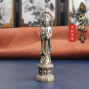 Tiszta sárgaréz, régi Nanhai Guanyin Bódhiszattva, Buddha-szobor, asztali díszek, Nafu istentisztelet szobrok, Wen játszani a régi bronz