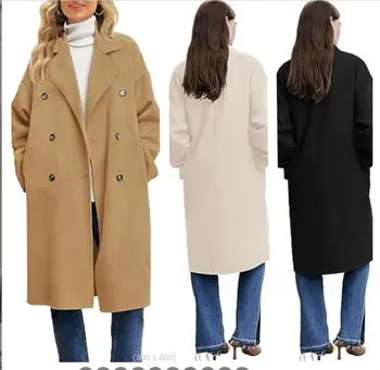 Téli/Őszi Új 2023 elegáns női elegáns Dupla soros blézer kabát traf gyapjú keverék, hosszú kabátok női toll kabát