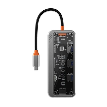 Típus C-Hub Többportos Adapter Dongle 10 az 1-ben Laptop Dokkoló Állomás Elosztó Támogatja a PD3.0 Gyors Töltés, HDMI-Kompatibilis 4K/30Hz
