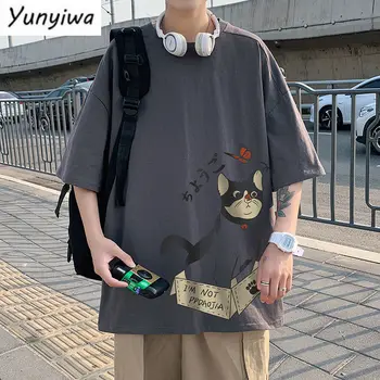 Unisex rövid ujjú póló hongkongi stílus szerelmeseinek a nyári szép Anime macska nyomtatás hip-hop laza alkalmi preppy túlméretezett tshirt