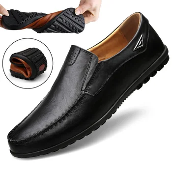 Valódi bőr férfi alkalmi cipő Luxus márka 2021 férficipő, Mokaszin Lélegző, csúszós fekete cipő Plusz