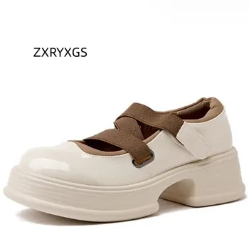 ZXRYXGS 2023 Őszi Brit Stílus Vastag Talp Vastag Sarok Marhabőr Lakk Bőr Cipő Elegáns, Kényelmes Női Magas Sarkú Cipő