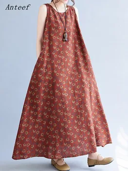 ujjatlan túlméretezett pamut virágos, vintage új ruhák női alkalmi laza maxi hosszú nyári ruha, elegáns ruha 2023
