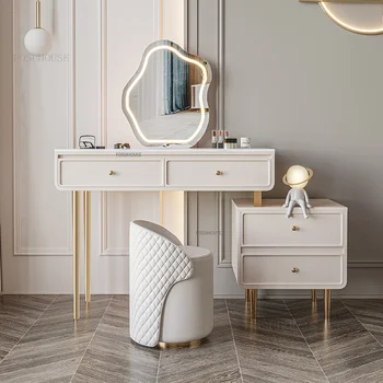 Északi Minimalizmus fésülködő Asztal Hálószoba Bútor Szett Luxus Designer Drag Kreatív Smink Hiúság Asztal Tükörrel B