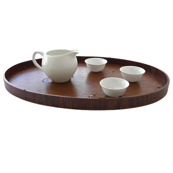 Egyszerű, ovális fa lemez, Sötét fából készült tea tálca Fából készült edények