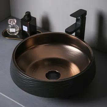 Fekete Tábla-Medence Fény Luxus Kerámia Mosdó Mosogató modern Fürdőszoba berendezési tárgyak Fekete Arany Máz Kreatív mosdó Mosogató