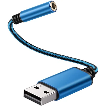 USB 3,5 mm-es Fejhallgató Jack Audio Adapter,Külső Sztereó hangkártya PC, Laptop,a PS4,Mac, Stb (0.6 Méter,Kék)